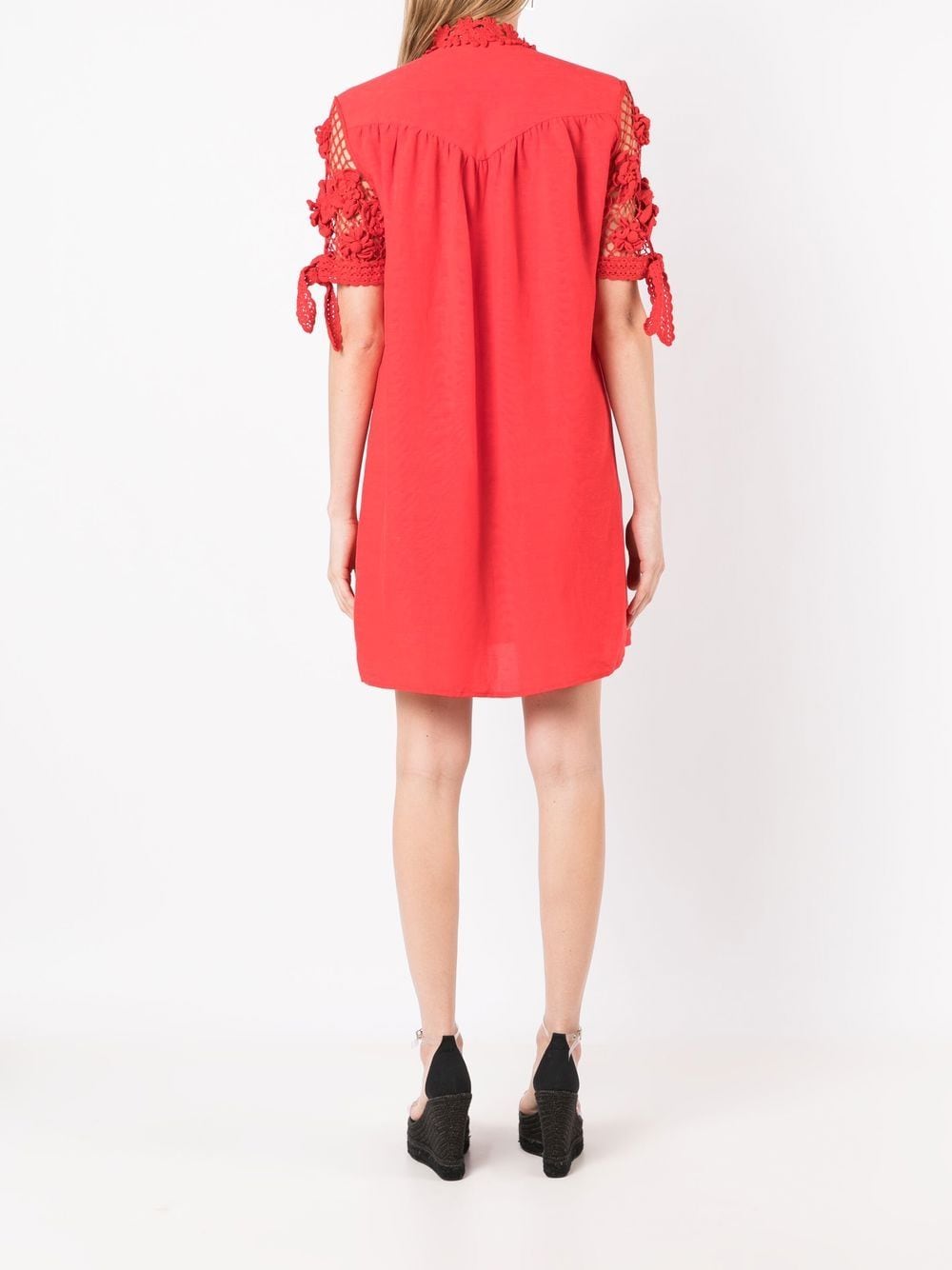 Shop Amir Slama Floral-lace Detail Shirt Dress In Red
