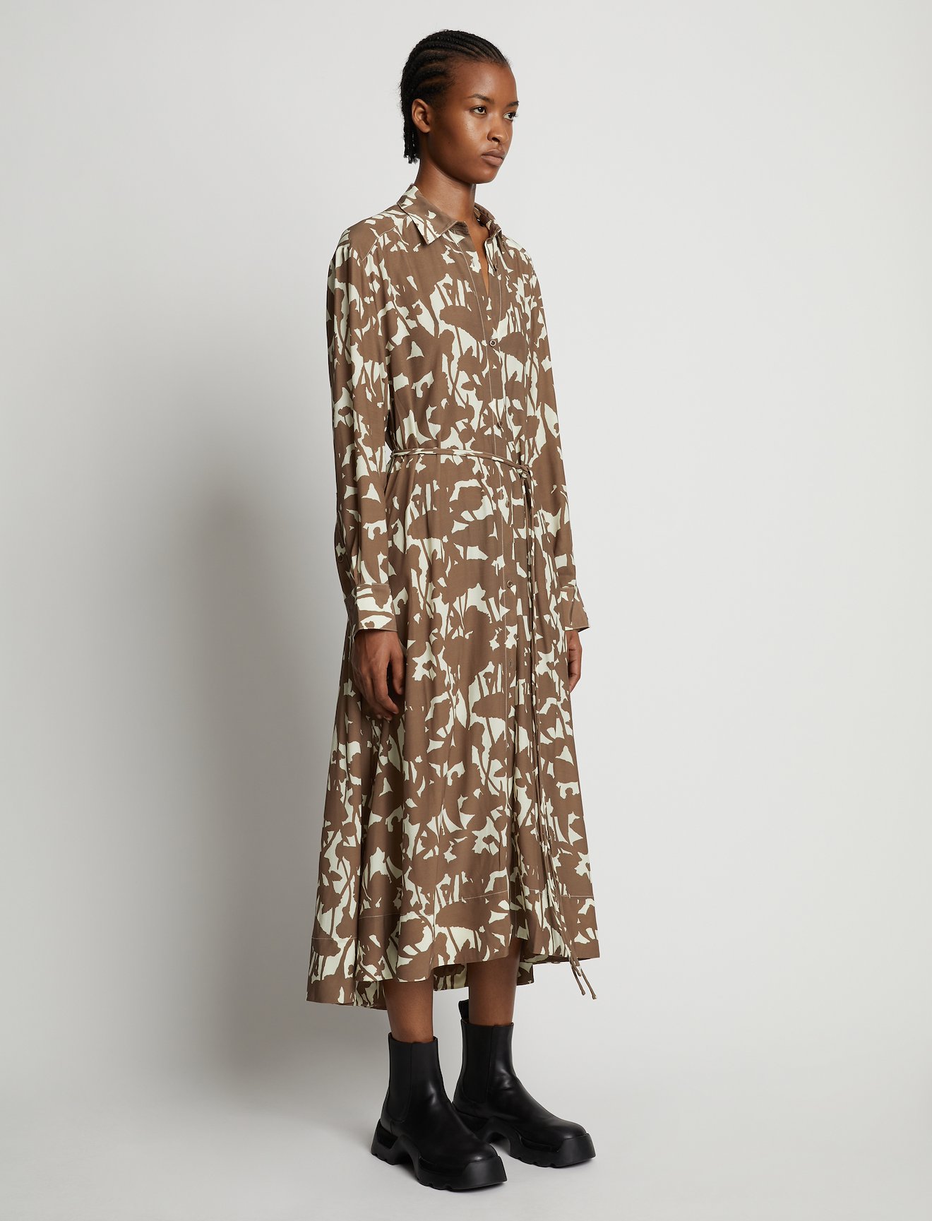 Printed Long Sleeve Shirt Dress #1