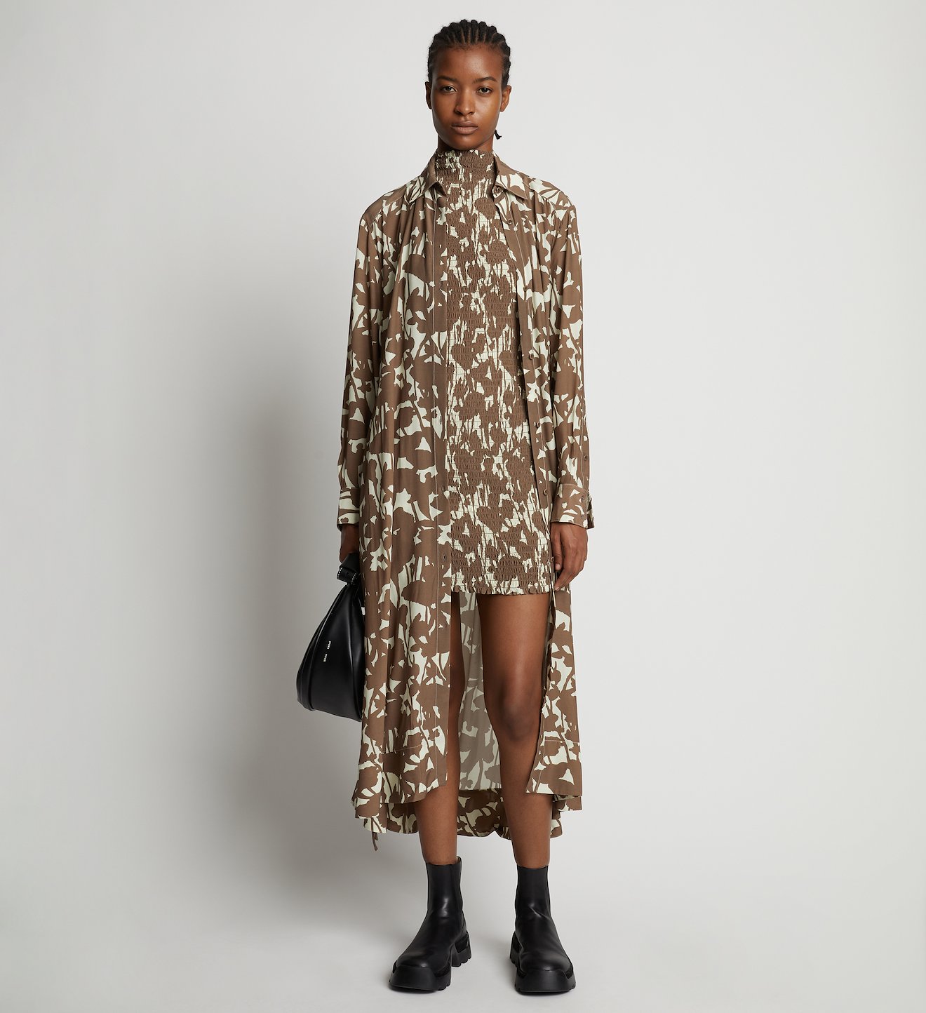 Printed Long Sleeve Shirt Dress in neutrals | Proenza Schouler