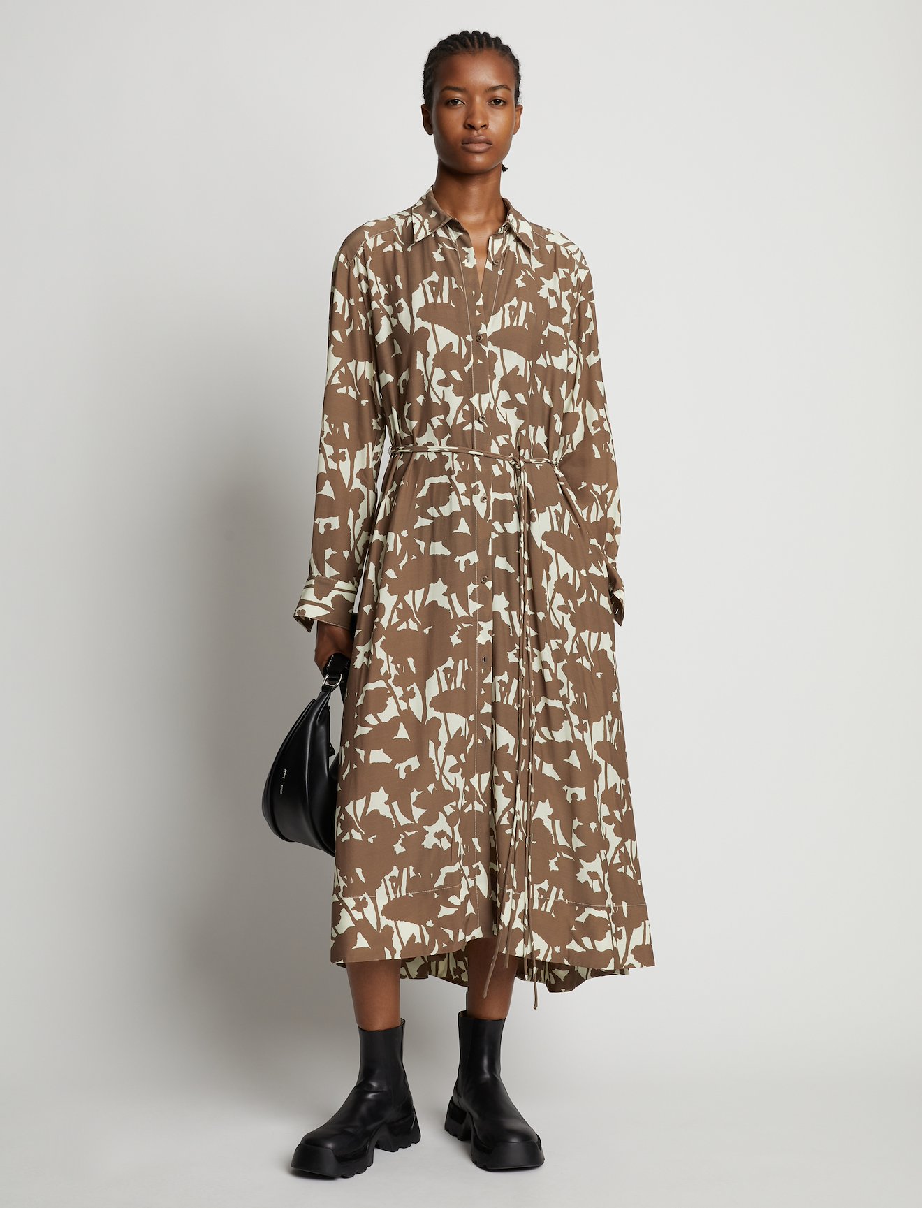 Printed Long Sleeve Shirt Dress #5