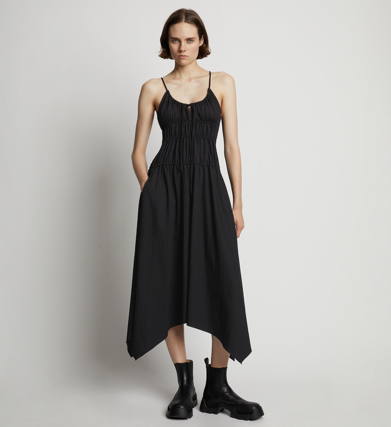 Drapey Suiting Ruched Dress