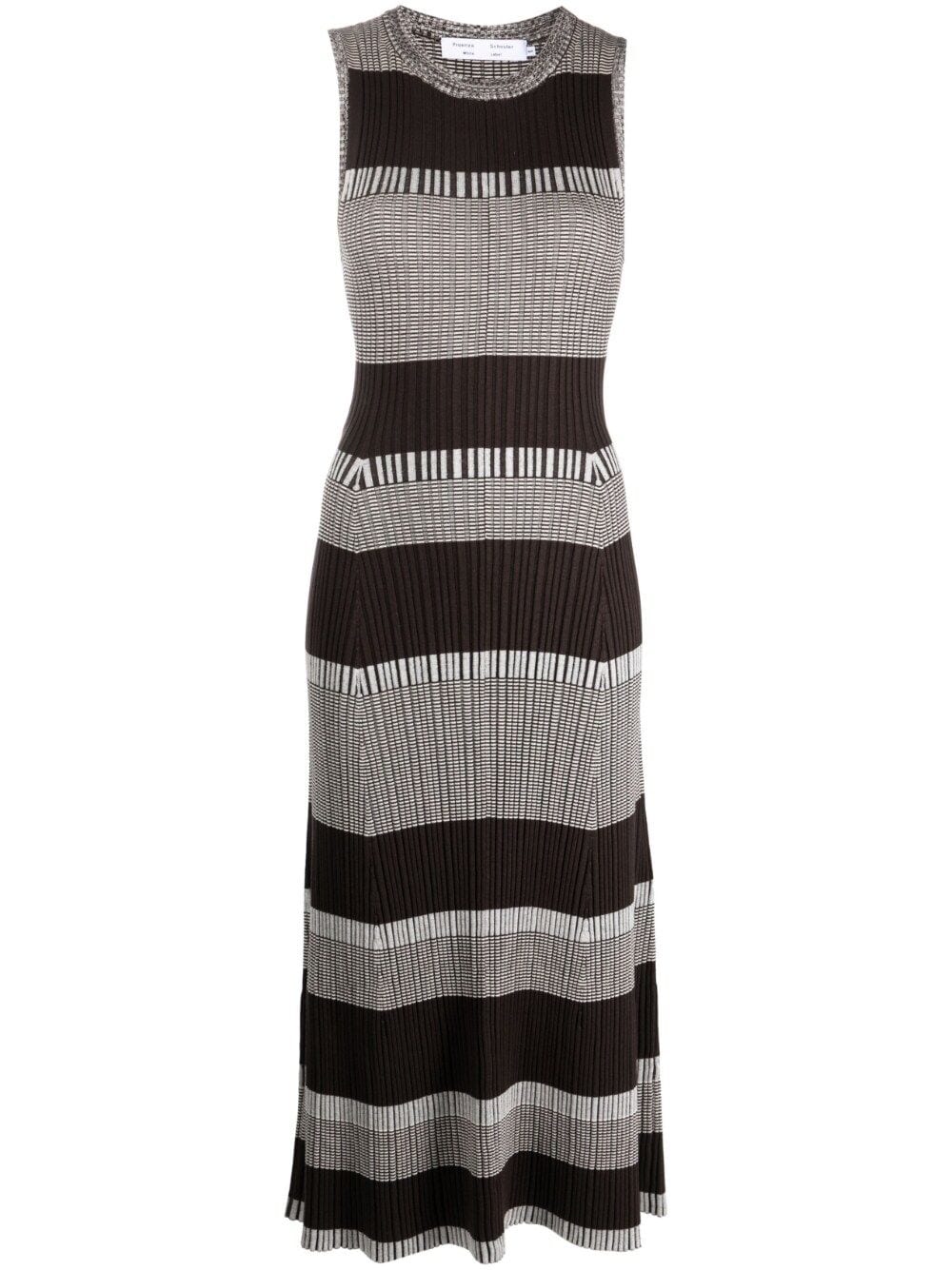 Proenza Schouler White Label Striped Knit Midi Dress In Dark Brown/off Wh