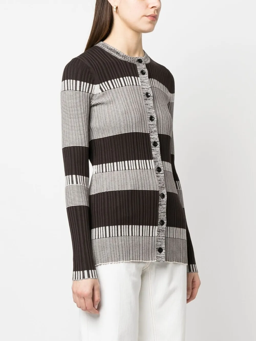 Proenza Schouler White Label Mini Stripe Long-sleeve Cardigan In Brown