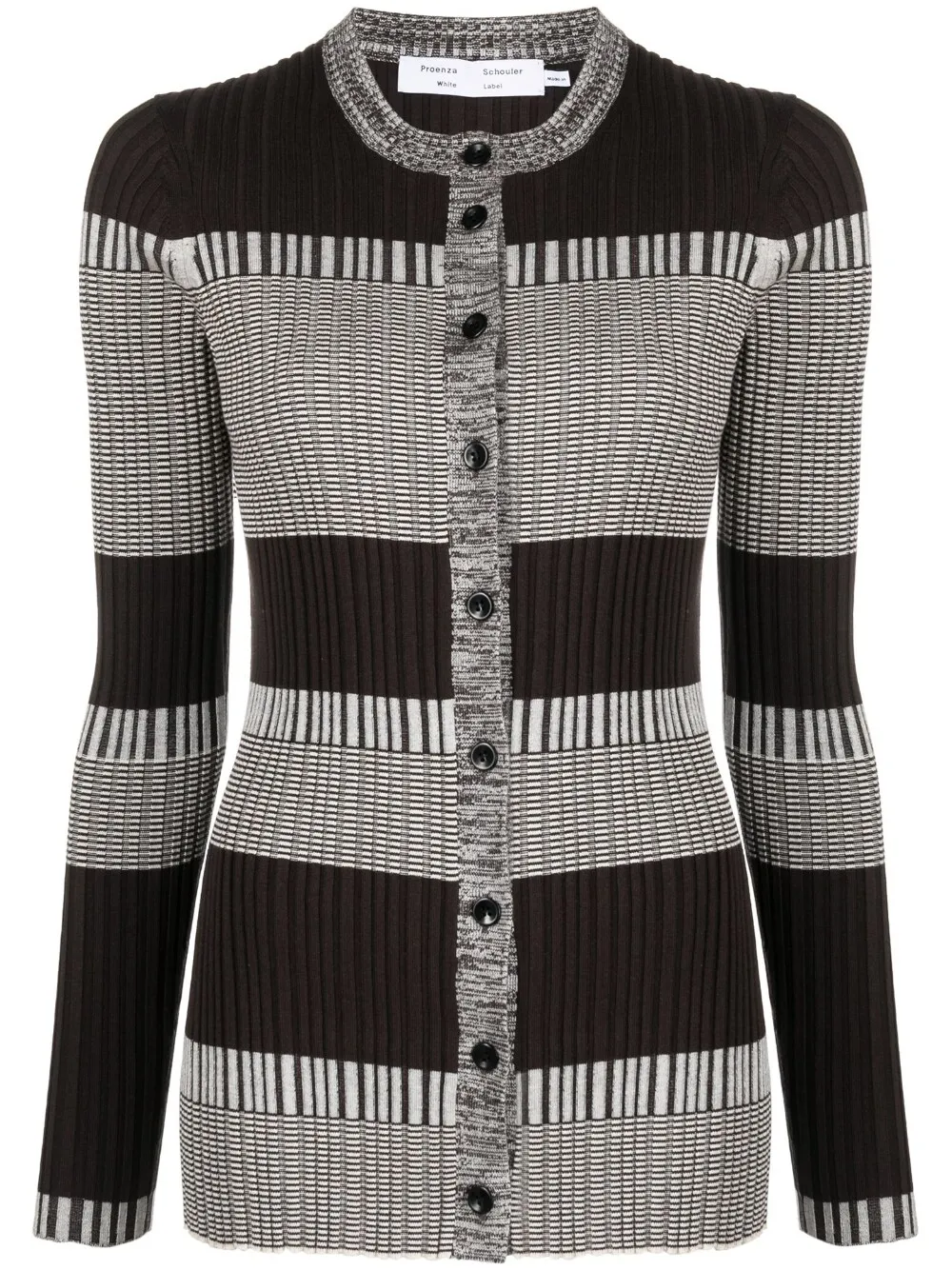 Proenza Schouler White Label Mini Stripe Long-sleeve Cardigan In Brown