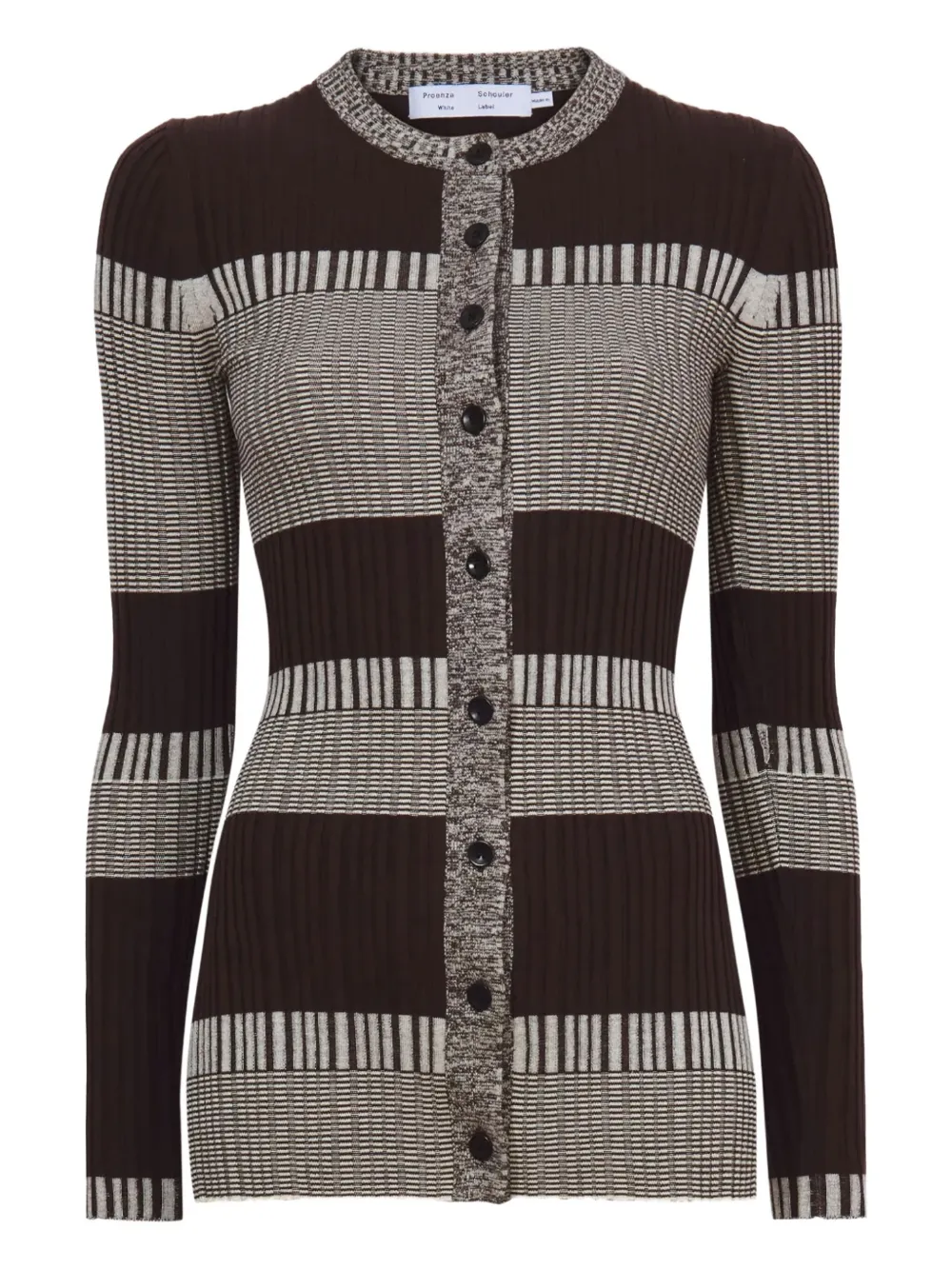 Proenza Schouler White Label Cardigan de tricô canelado com listras | Marrom | Image 1