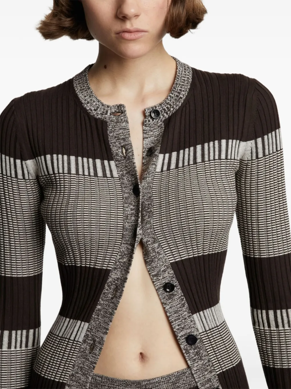 Proenza Schouler White Label Striped rib-knit Cardigan | Brown