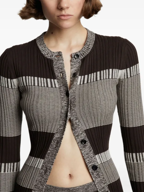 Proenza Schouler White Label Striped rib-knit Cardigan | Brown