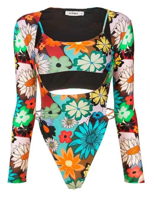 Maillot de bain fleuri à découpes - Amir Slama - Modalova