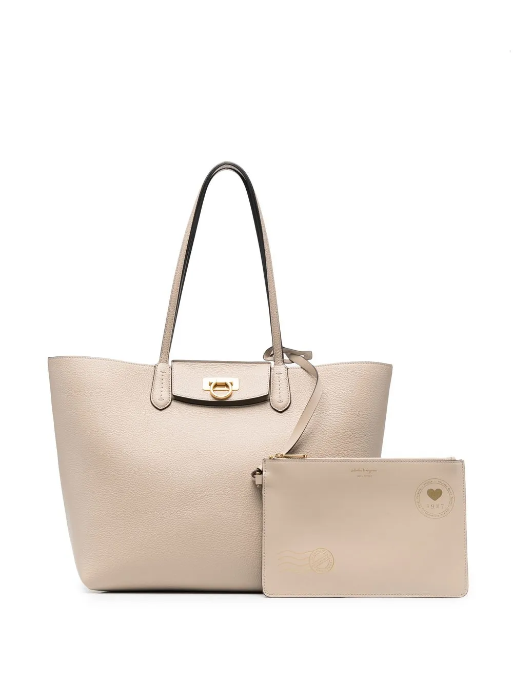 

Ferragamo Gancini leather tote bag - Brown
