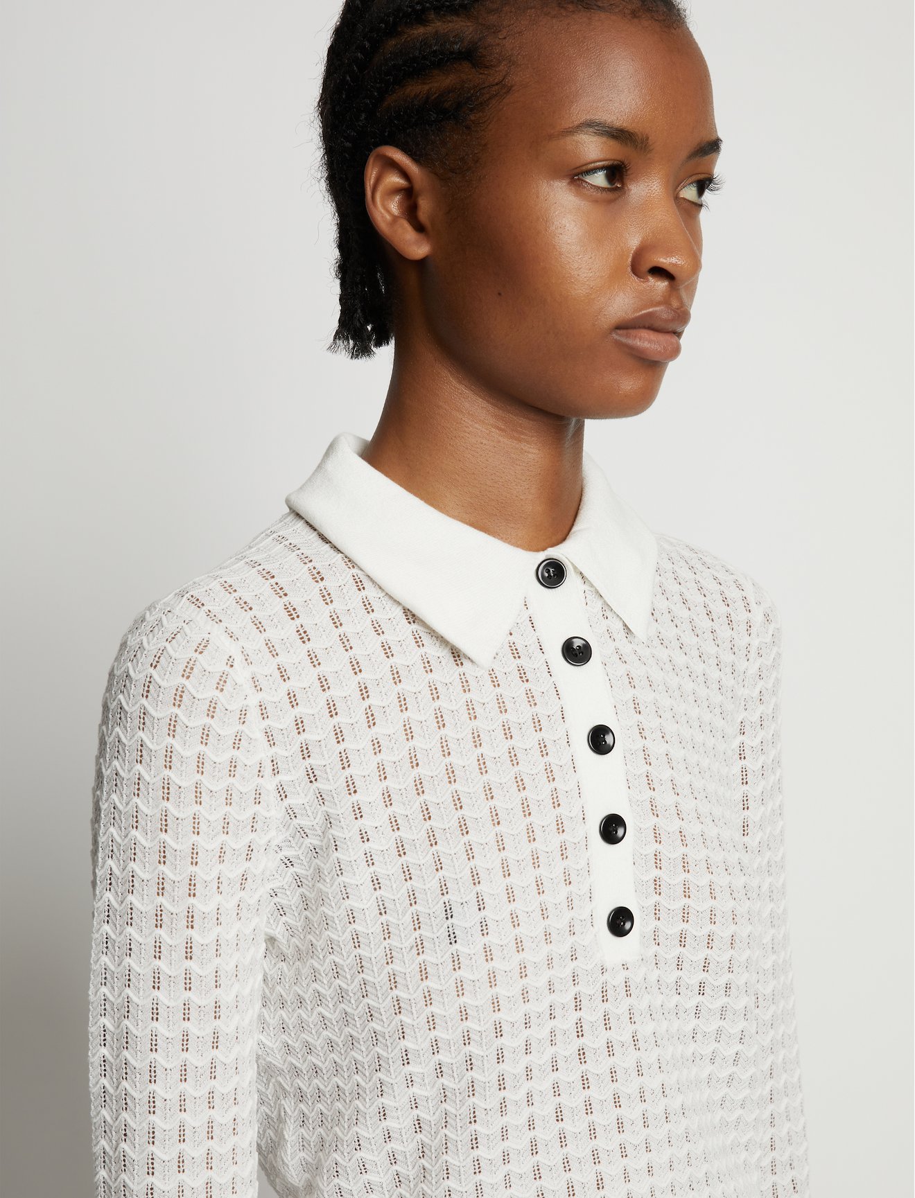Sheer Cotton Long Sleeve Polo #4