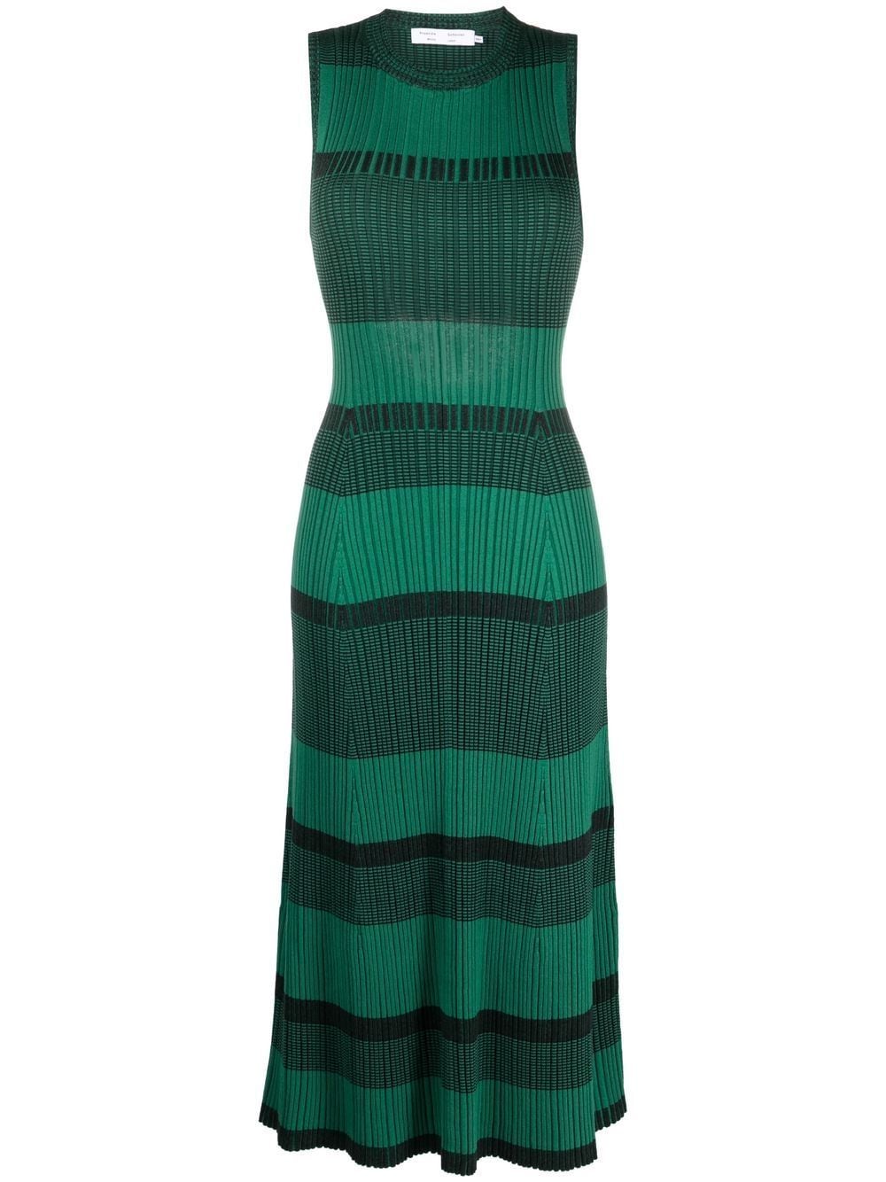 Shop Proenza Schouler White Label Horizontal-stripe Sleeveless Knitted Dress In Green