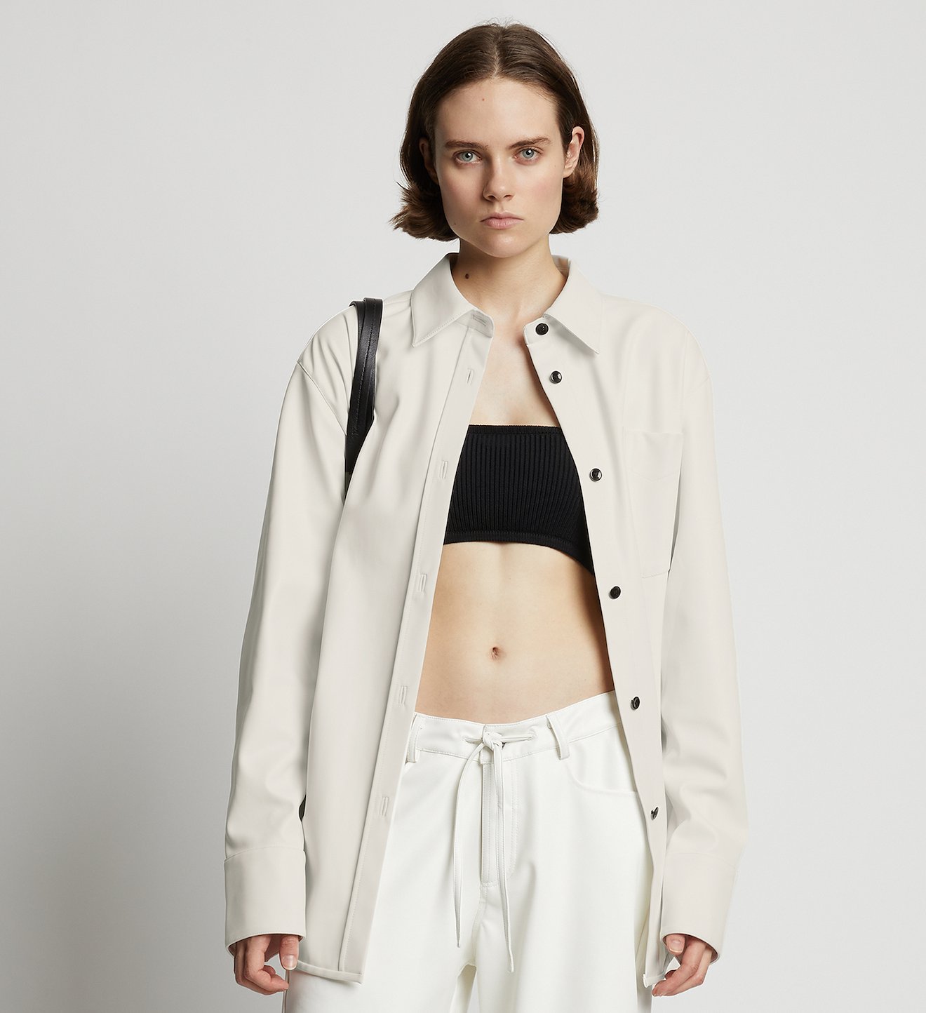 Faux Leather Shirt Jacket