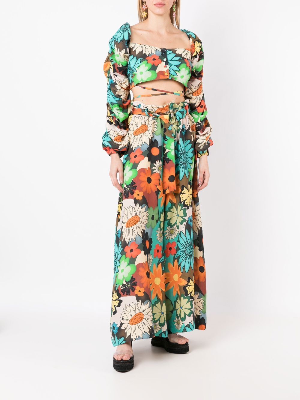 Shop Amir Slama Floral-print Off-shoulder Top In Multicolour