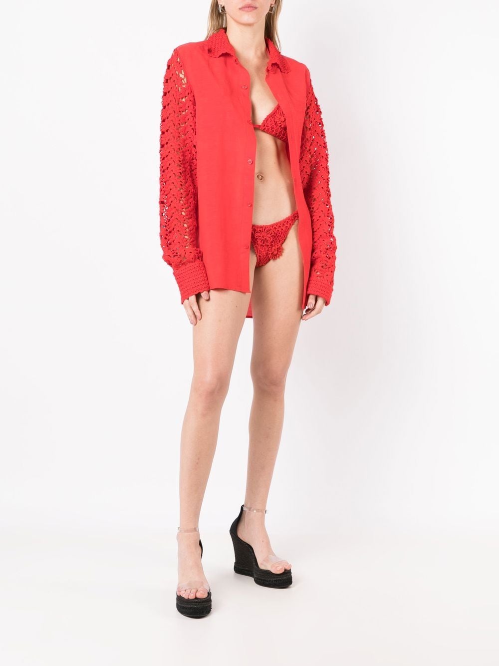 Shop Amir Slama Floral-lace Detail Shirt In Red