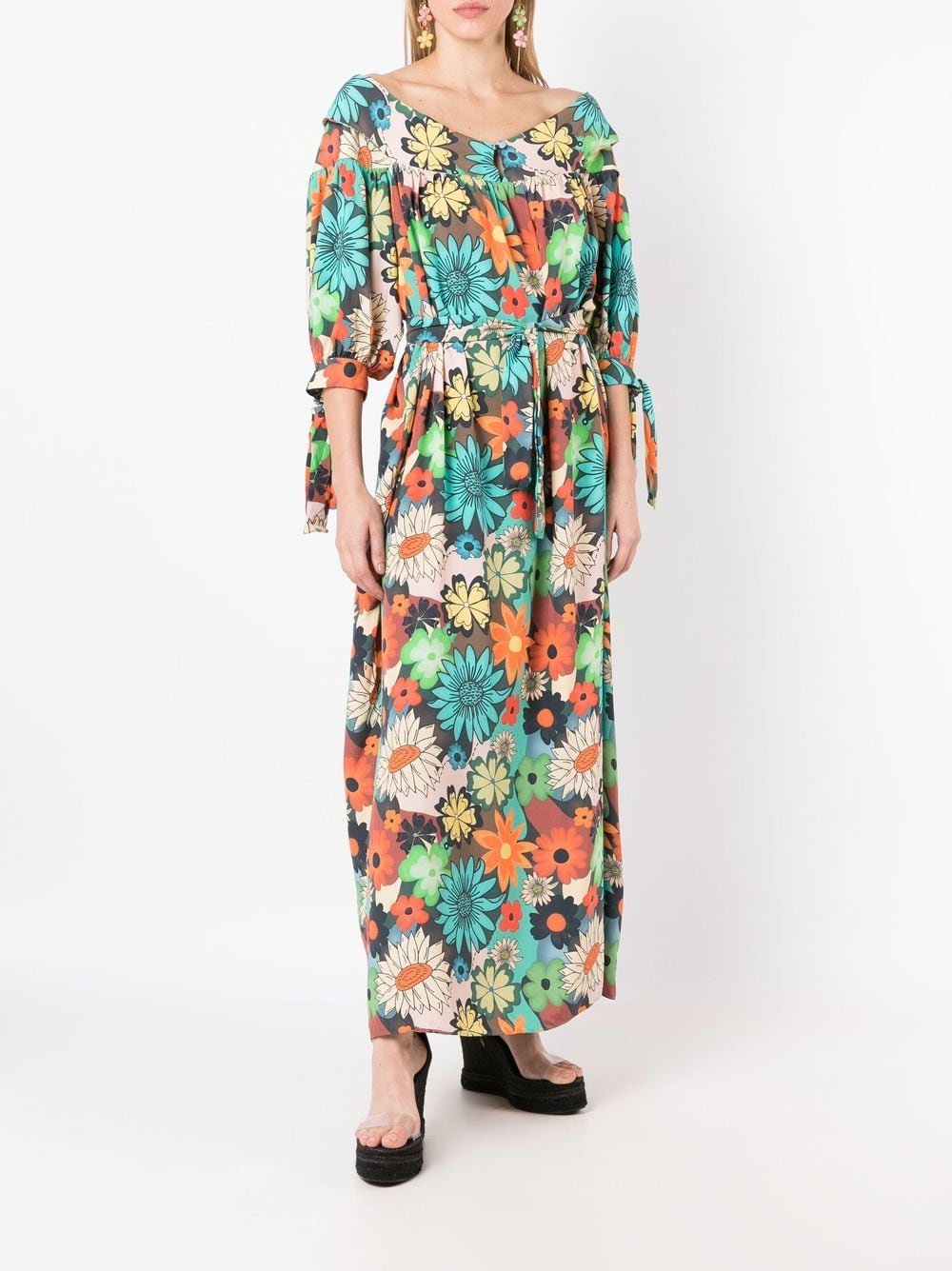 Shop Amir Slama Floral-print Tied-waist Dress In Multicolour