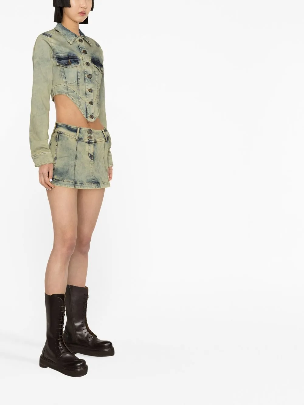 Shop Knwls Claw Denim Jacket In Green