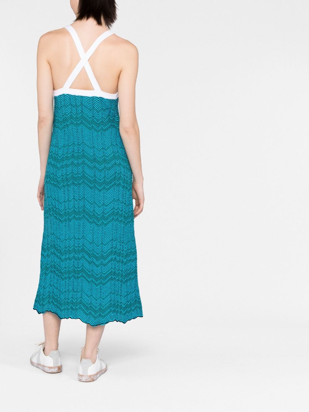 Shop Wales Bonner Palm Chevron-knit Midi Dress In Blue