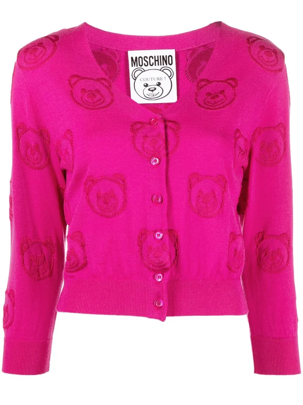 

Moschino cárdigan corto con motivo Teddy Bear en jacquard - Rosado