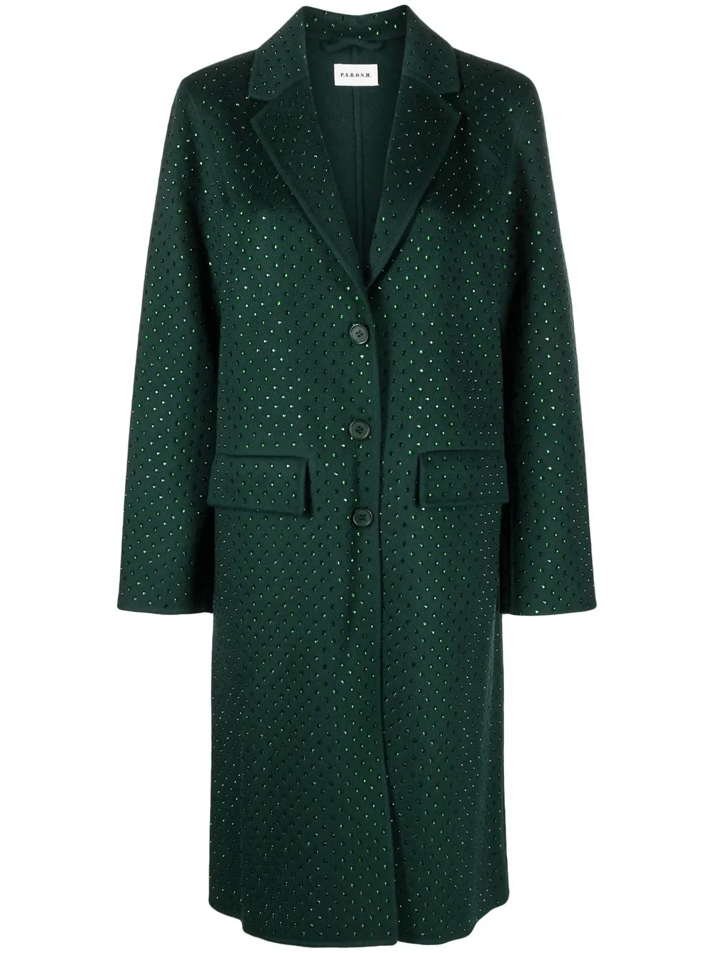 

P.A.R.O.S.H. crystal-embellished single-breasted coat - Green