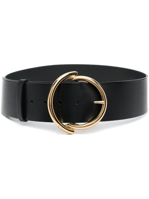 Belt with gold round buckle