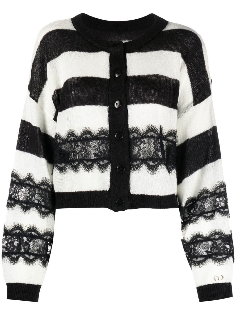 TWINSET LACE-TRIM STRIPED CARDIGAN