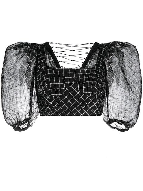 ANOUKI checked puff-sleeve blouse
