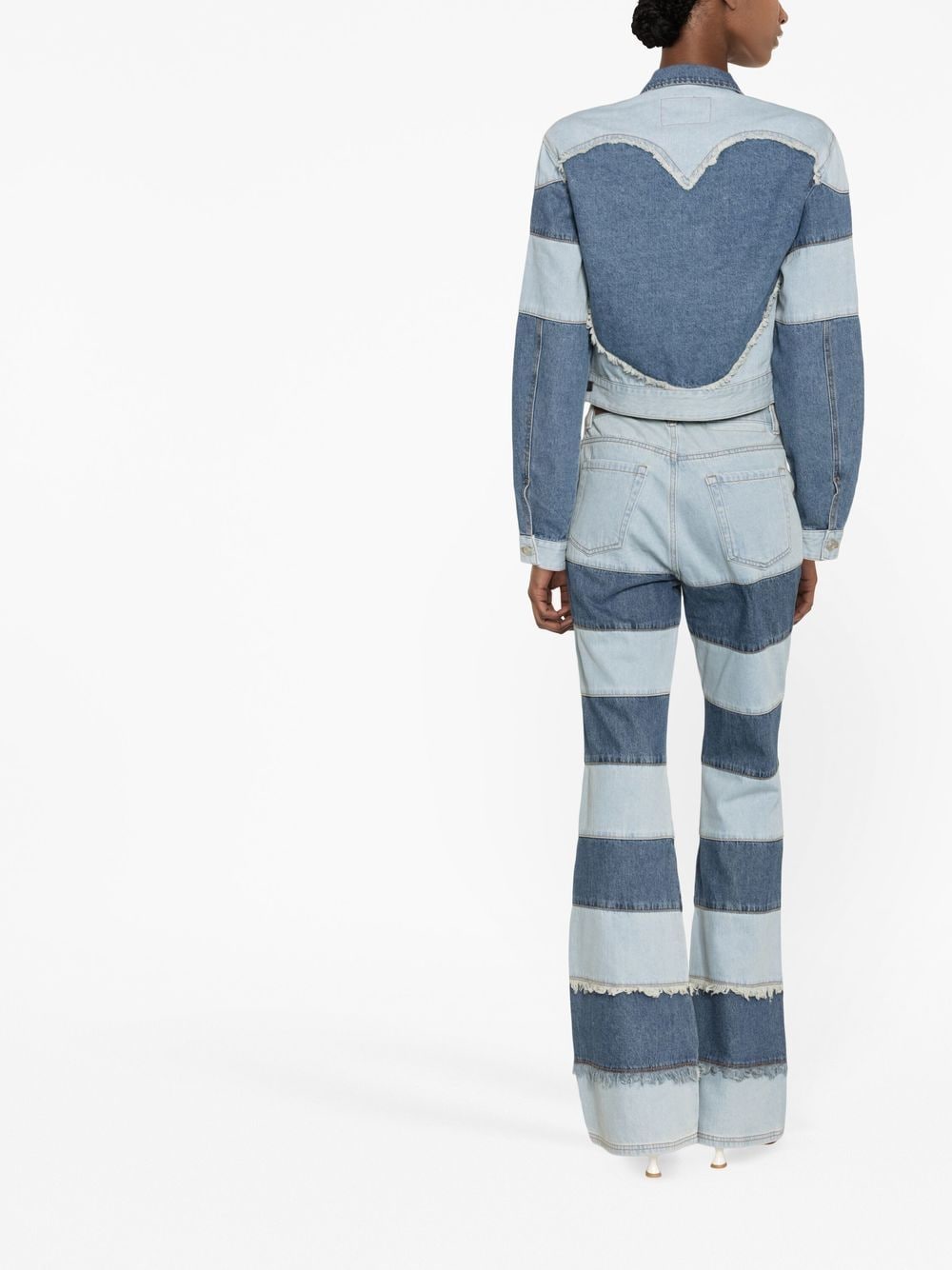 Shop Andersson Bell Mahina Patchwork-striped Denim Jacket In Blue