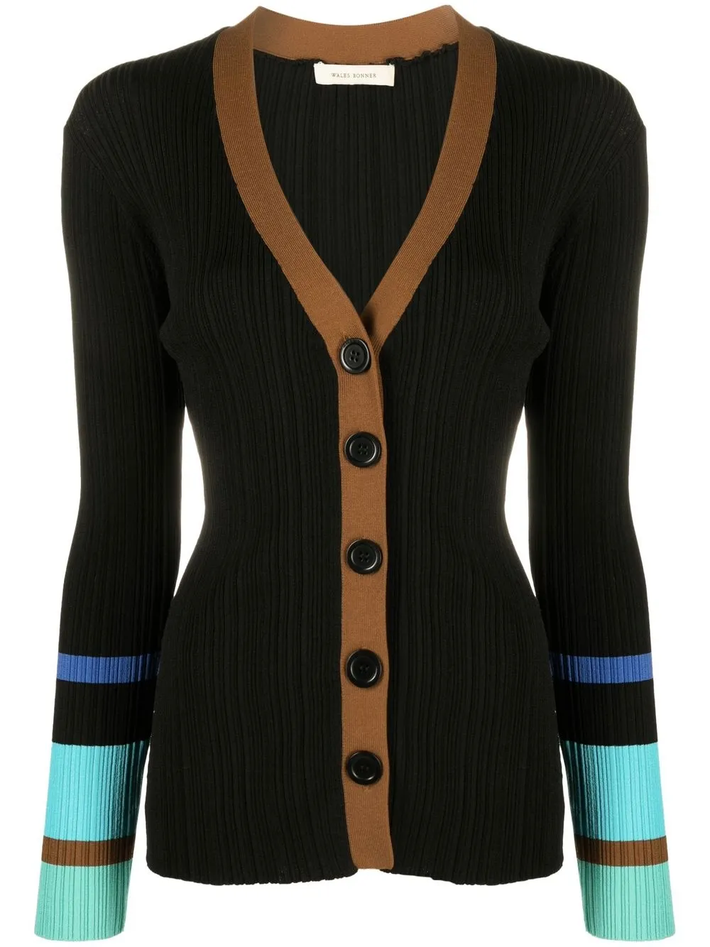 

Wales Bonner striped rib-knit cardigan - Black