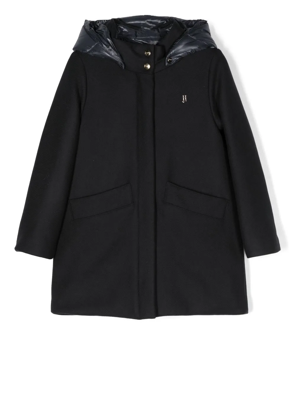 

Herno Kids logo-embroidered hooded coat - Blue