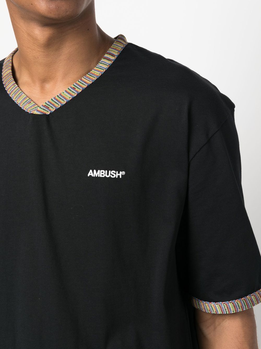 Shop Ambush Stripe-trimmed V-neck T-shirt In Schwarz