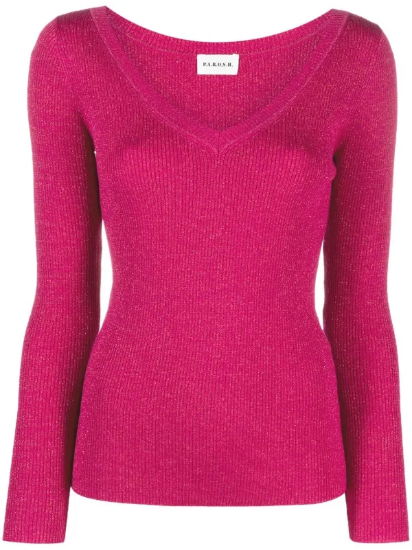 V-neck Ribbed Glitter Jumper - Farfetch