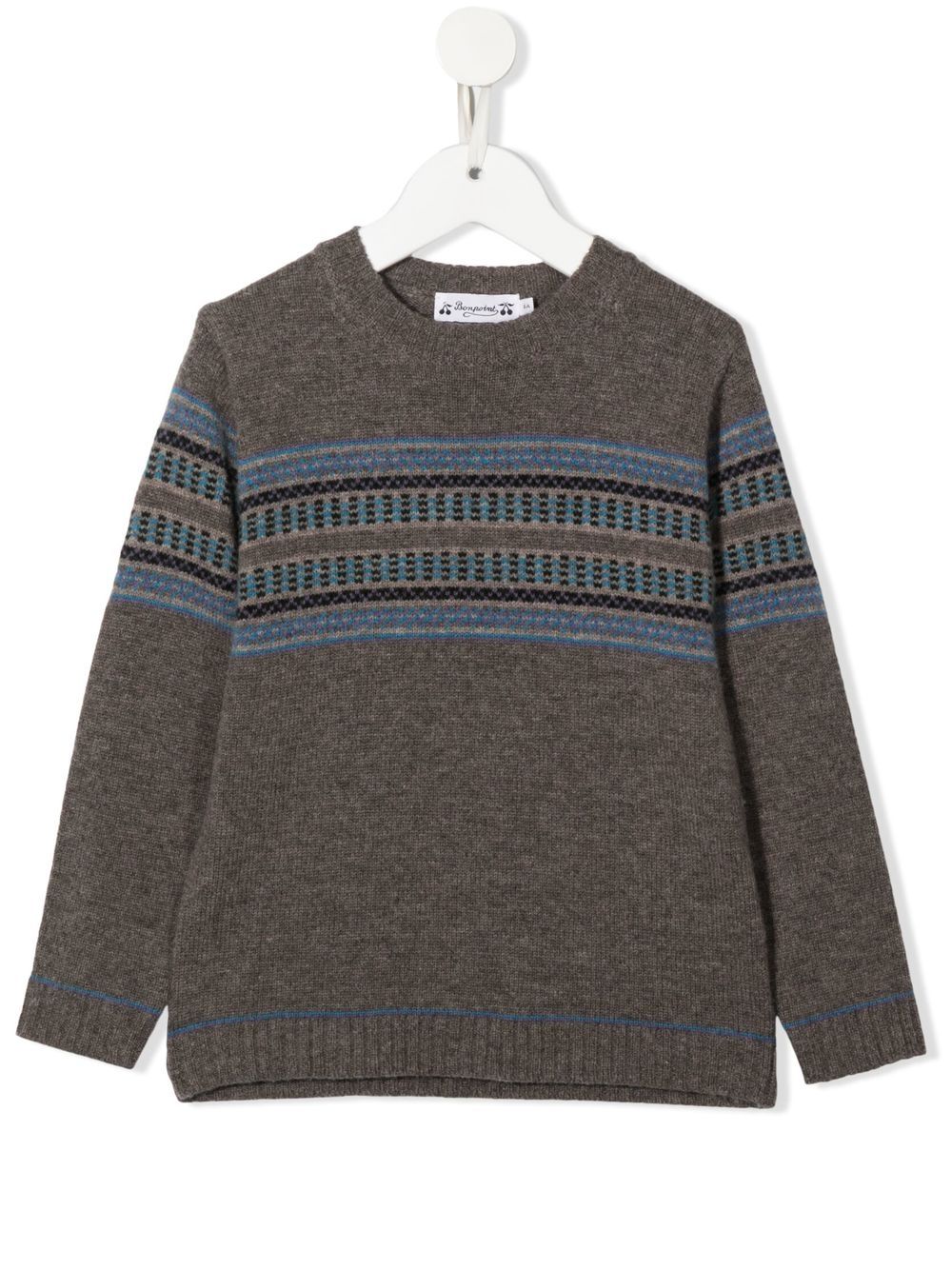 Bonpoint striped crew neck sweater - Grey