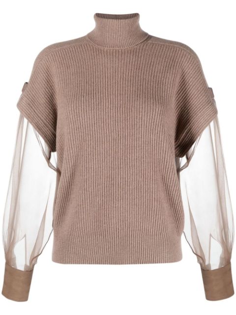 Brunello Cucinelli sheer-sleeve high-neck jumper Women