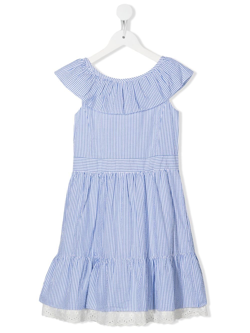 ralph lauren kids robe évasée à rayures - bleu