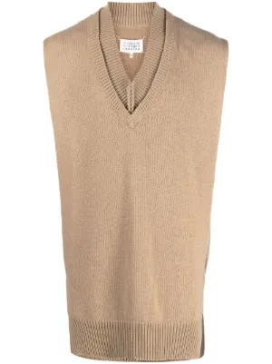 Maison Margiela V-neck ribbed-knit Vest | Brown | FARFETCH