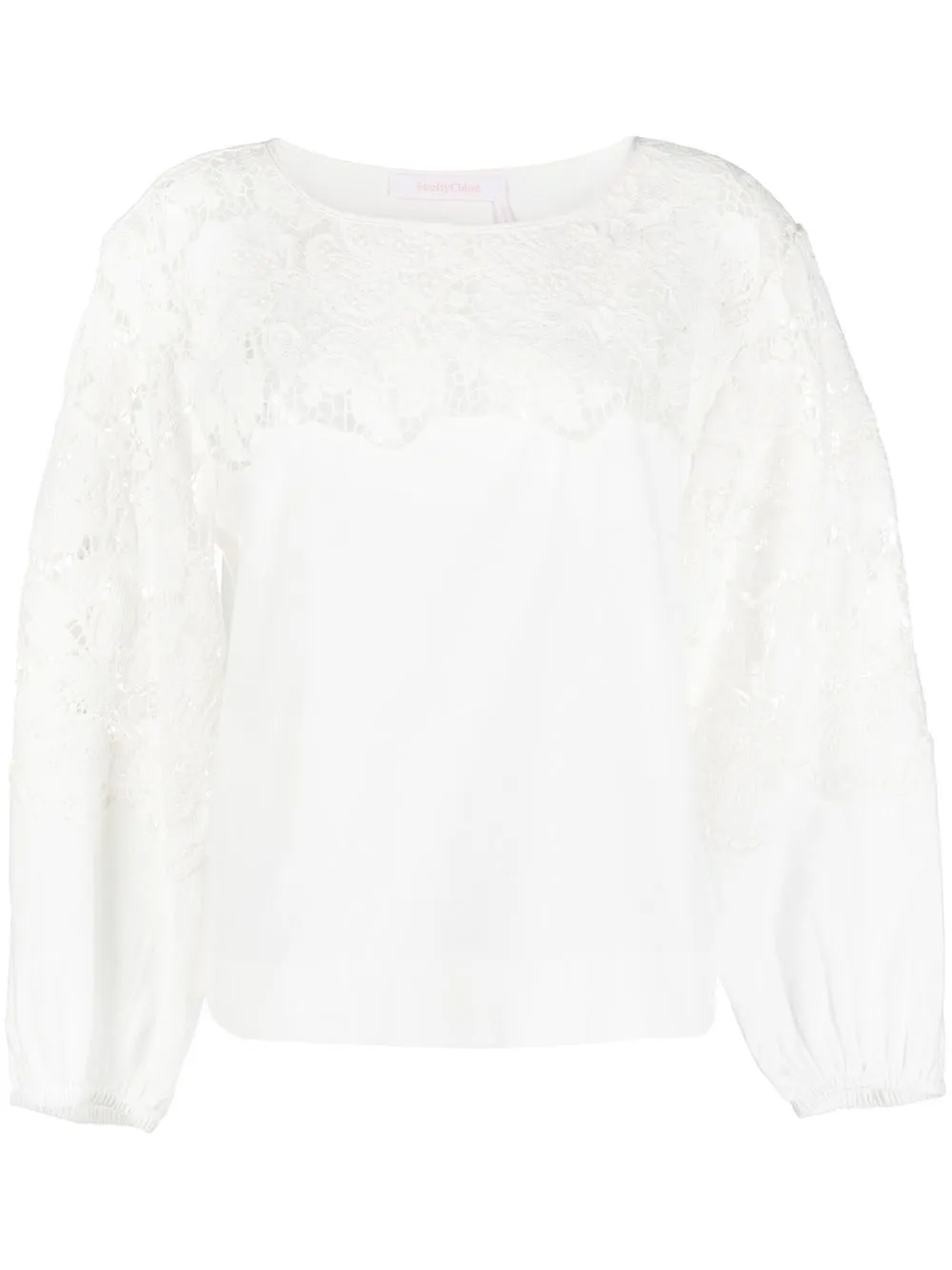 

See by Chloé blusa con ribete de encaje - Blanco