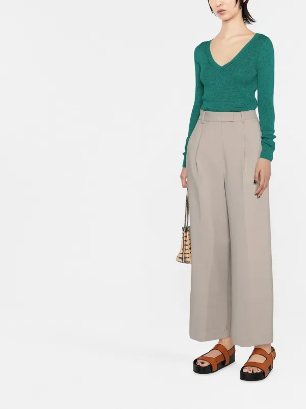 P.A.R.O.S.H. V-Neck Ribbed Glitter Jumper - Green