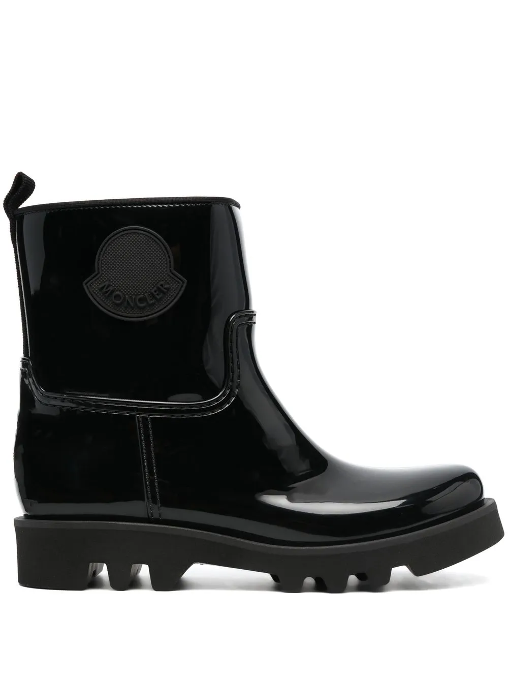 Moncler Logo-detail Patent-leather Ankle Boots In Black