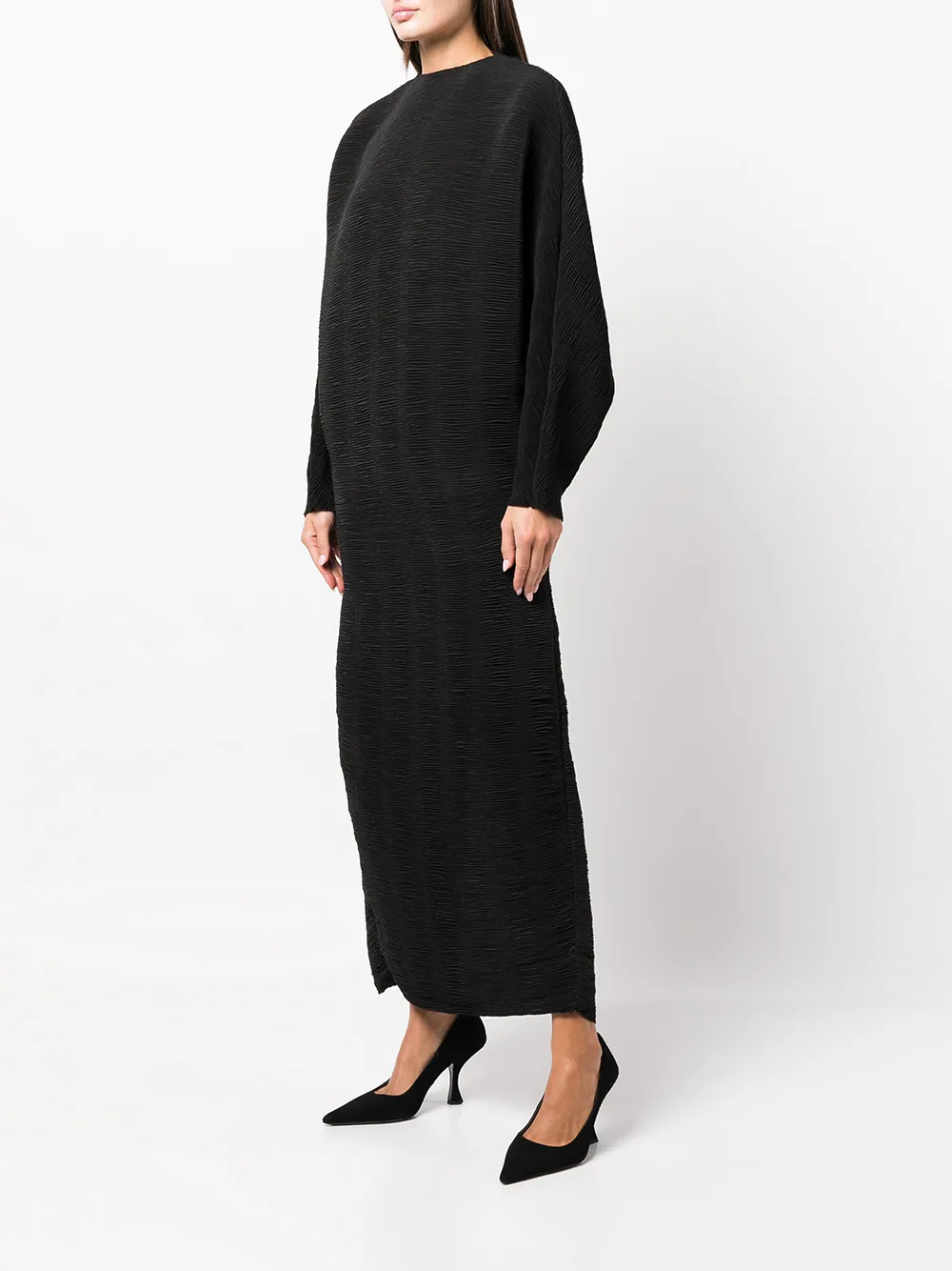 Rohe Emerson V-back Plissé-effect Midi Dress In 黑色