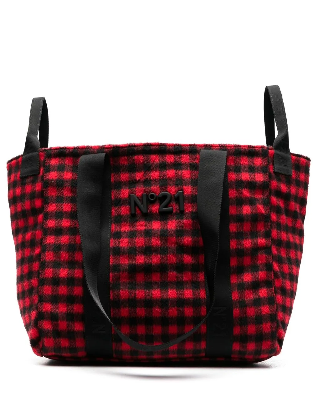 

Nº21 gingham-check wool shopper bag - Red