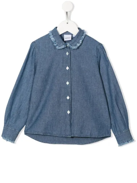 Aspesi Kids frayed-trim buttoned denim shirt 