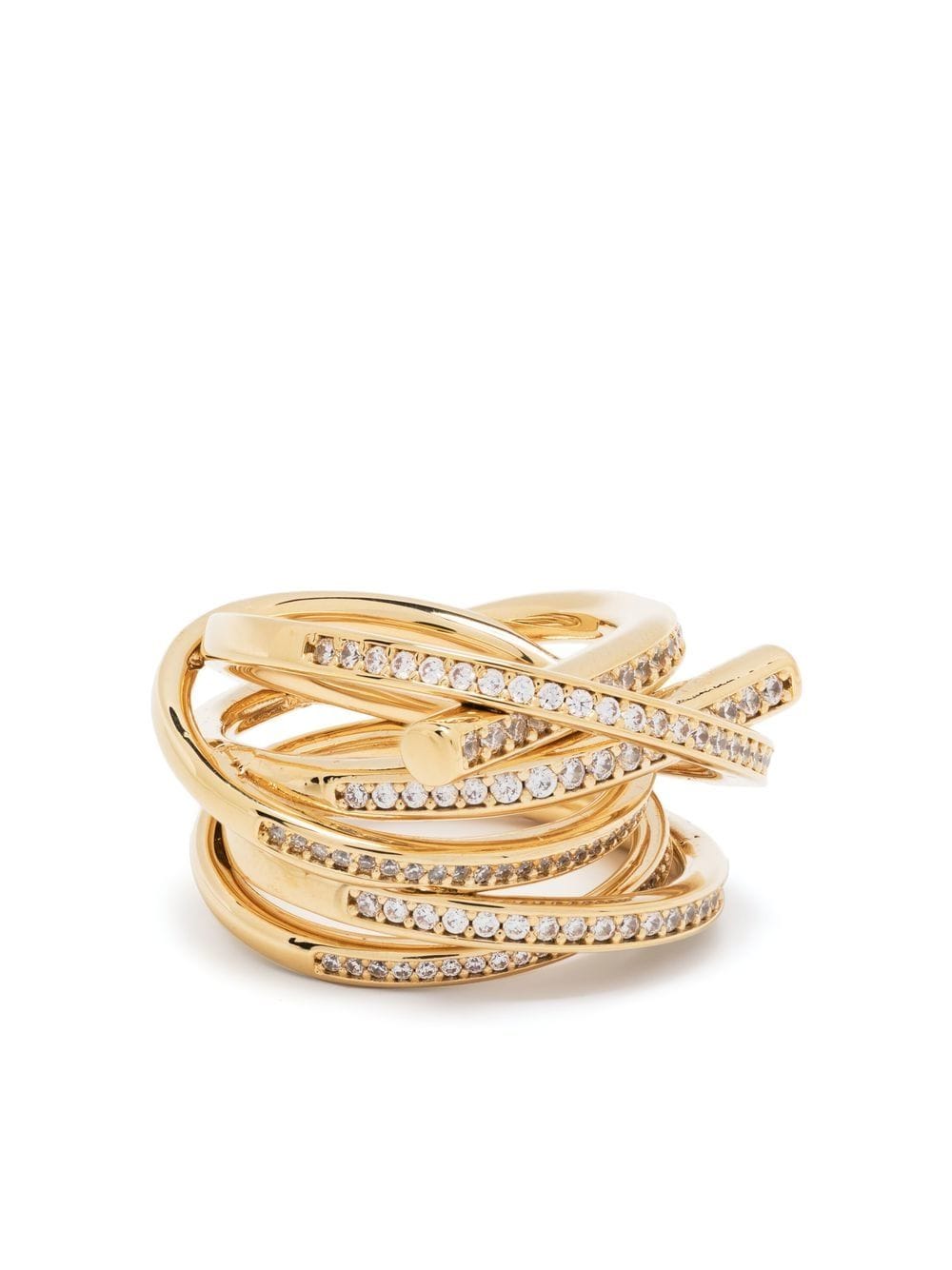 Shop Ferragamo All-over Crystal-embellished Ring In Gold