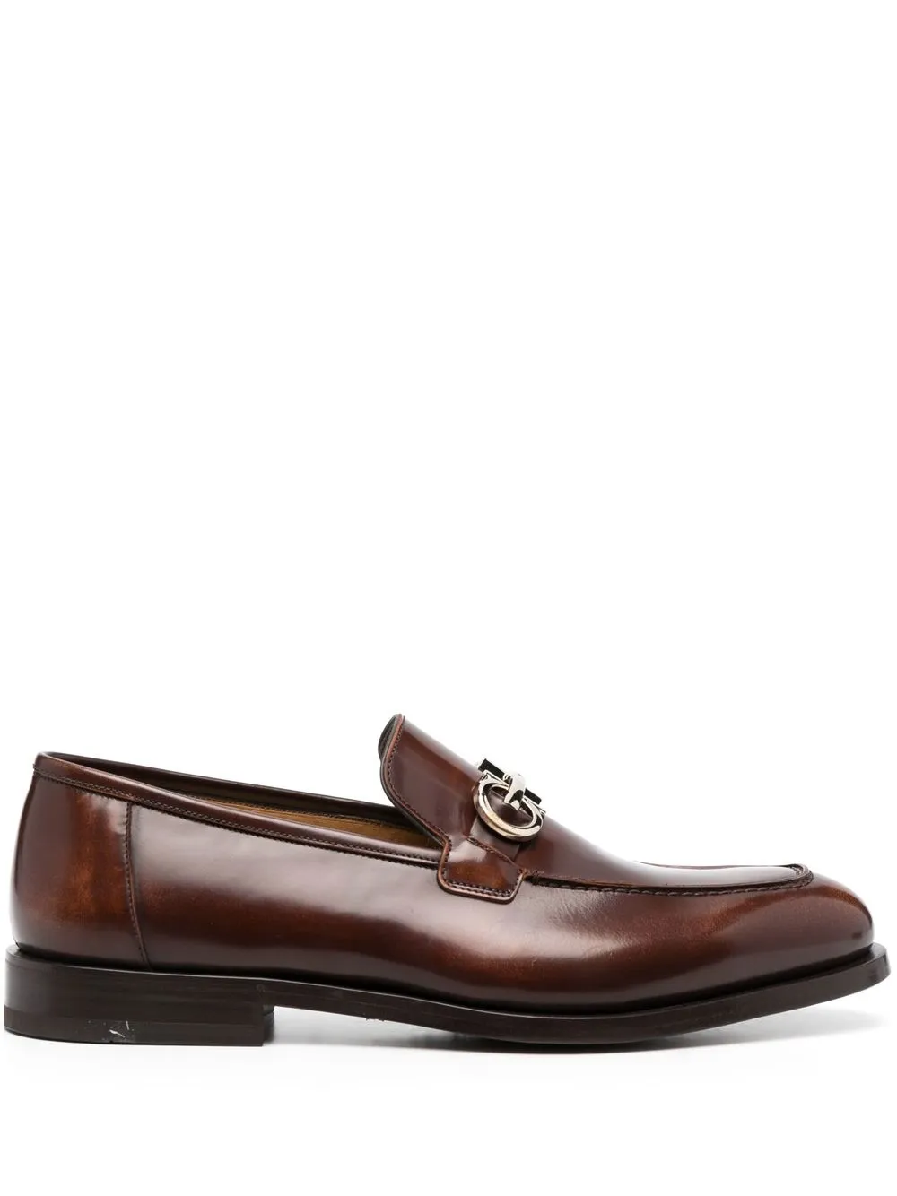 Shop Ferragamo Gancini-plaque Leather Loafers In Brown