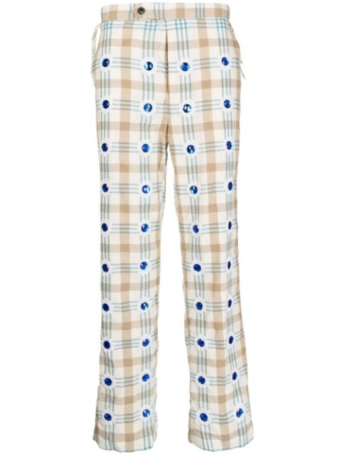 BODE embellished checked straight-leg trousers