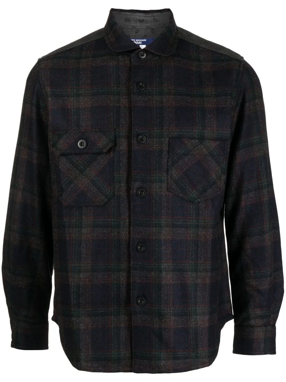 

Junya Watanabe MAN panelled-print check shirt - Blue