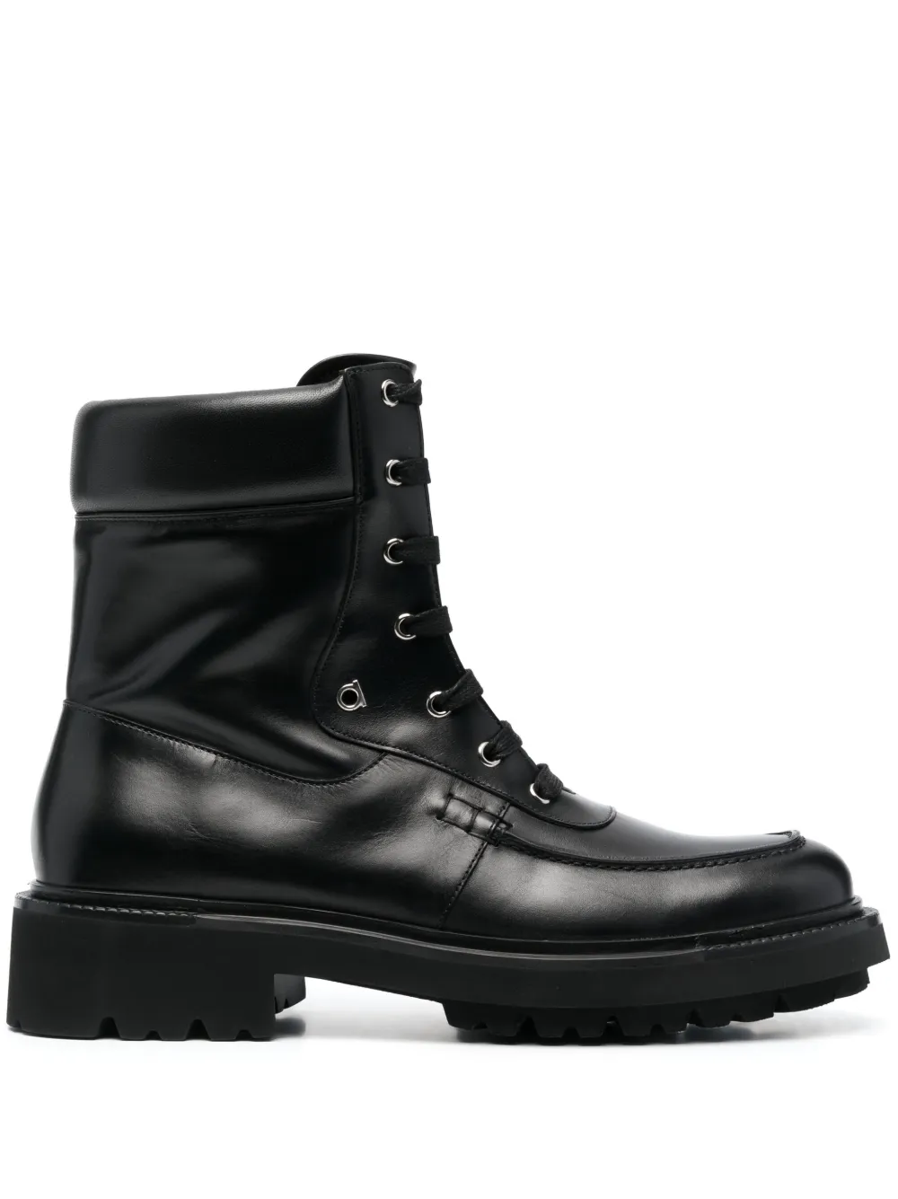 Ferragamo Lace-up Leather Combat Boots In Schwarz