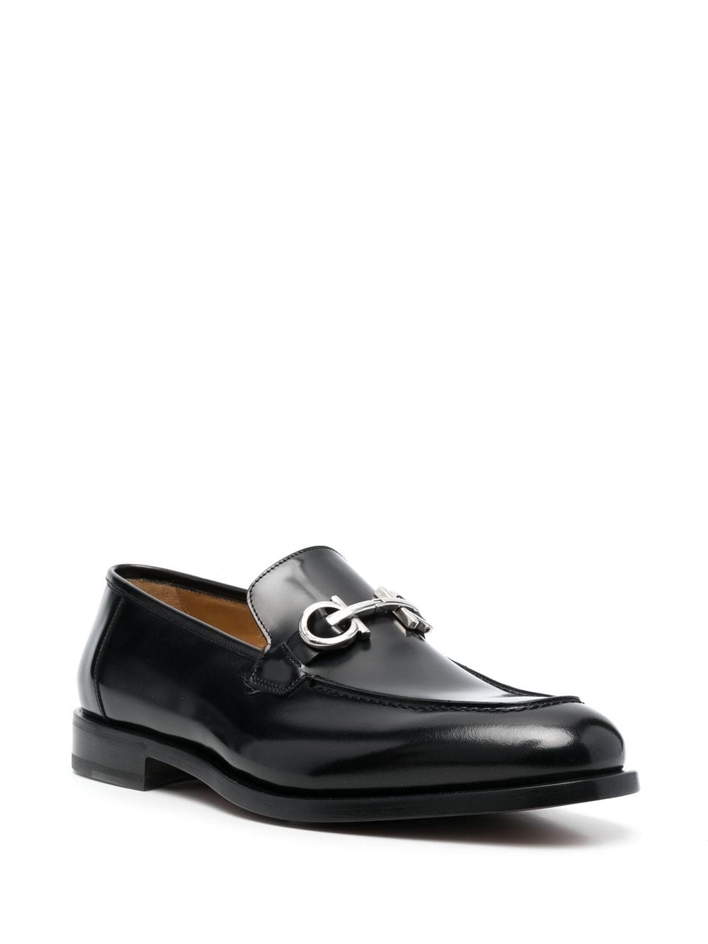 Shop Ferragamo Gancini-plaque Leather Loafers In Black