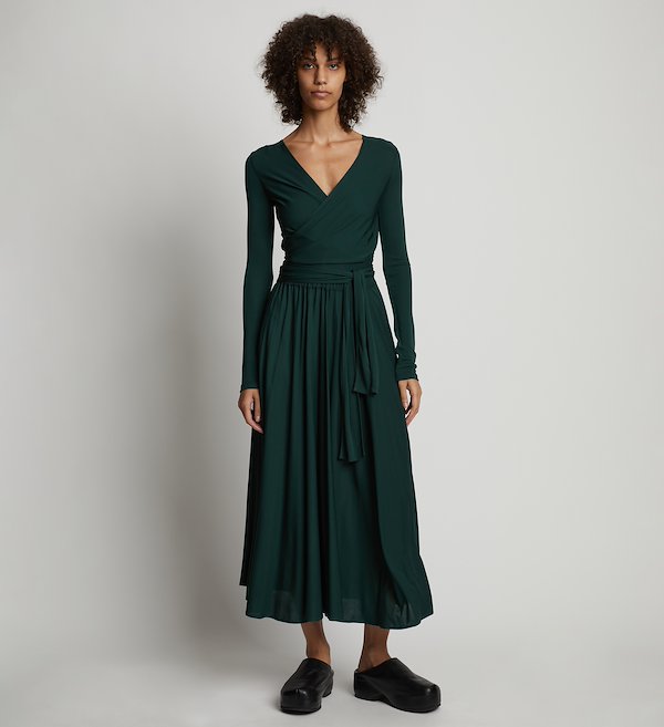 Matte Crepe Wrap Dress in green Proenza Schouler