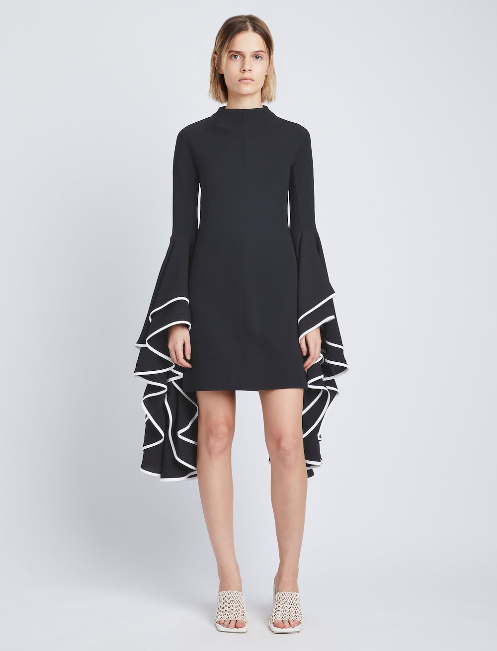 Viscose Crepe Ruffle Sleeve Dress