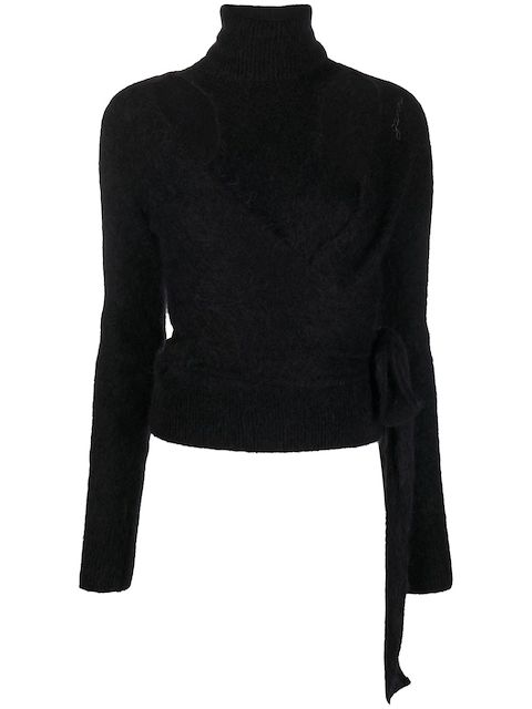 GANNI brushed cut-out wrap top